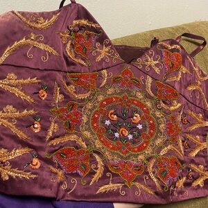 Embroidered Purple and Gold Silk India Top Corset Vibe